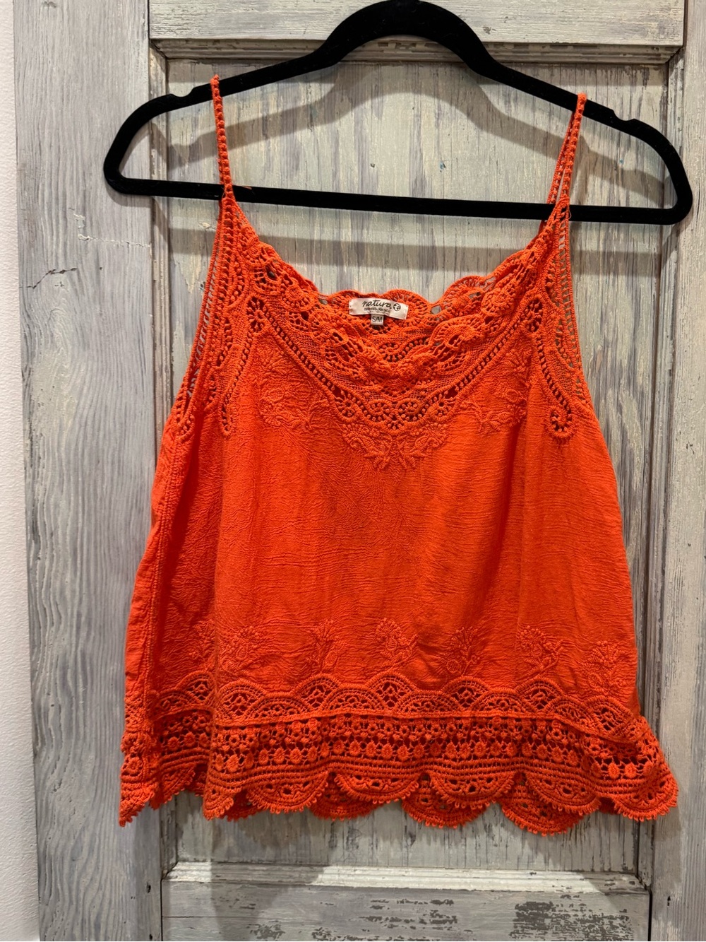 Natura Portugal Embroidered Boho Top S/M Lace Crochet Oversized cotton